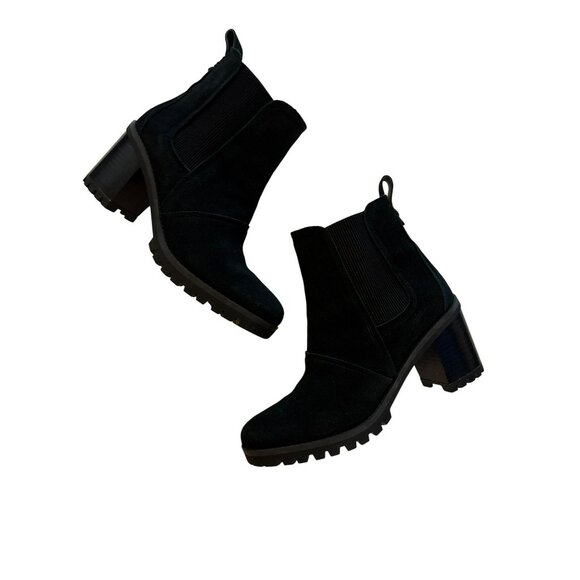 UGG  Hazel Black Suede Chunky Heel Chelsea Ankle Boots 1103766 Size 9.5 - Picture 1 of 8